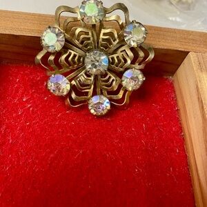 Gold and White Floral Brooch with Sparkling Accents